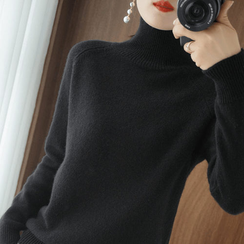 Andrea - Gładki Sweter z Dzianiny z Golfem dla Kobiet