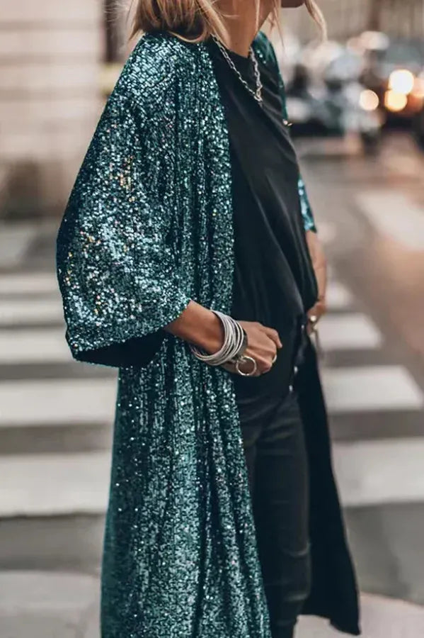 Kimono z cekinowymi rękawami w stylu disco glamour