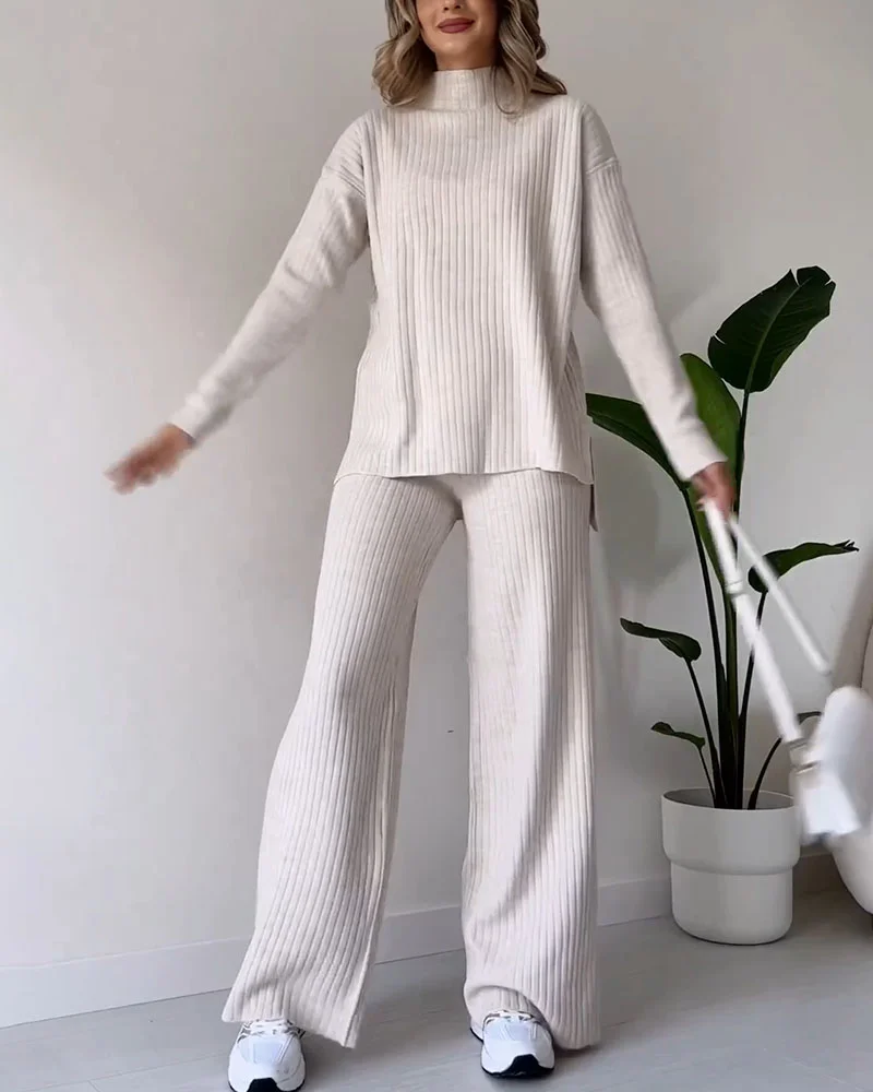 Conjunto Casual de dos Piezas con Abertura Elegante Linda