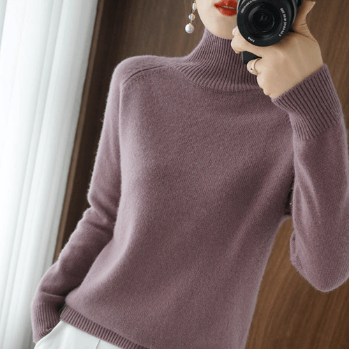 Andrea - Gładki Sweter z Dzianiny z Golfem dla Kobiet