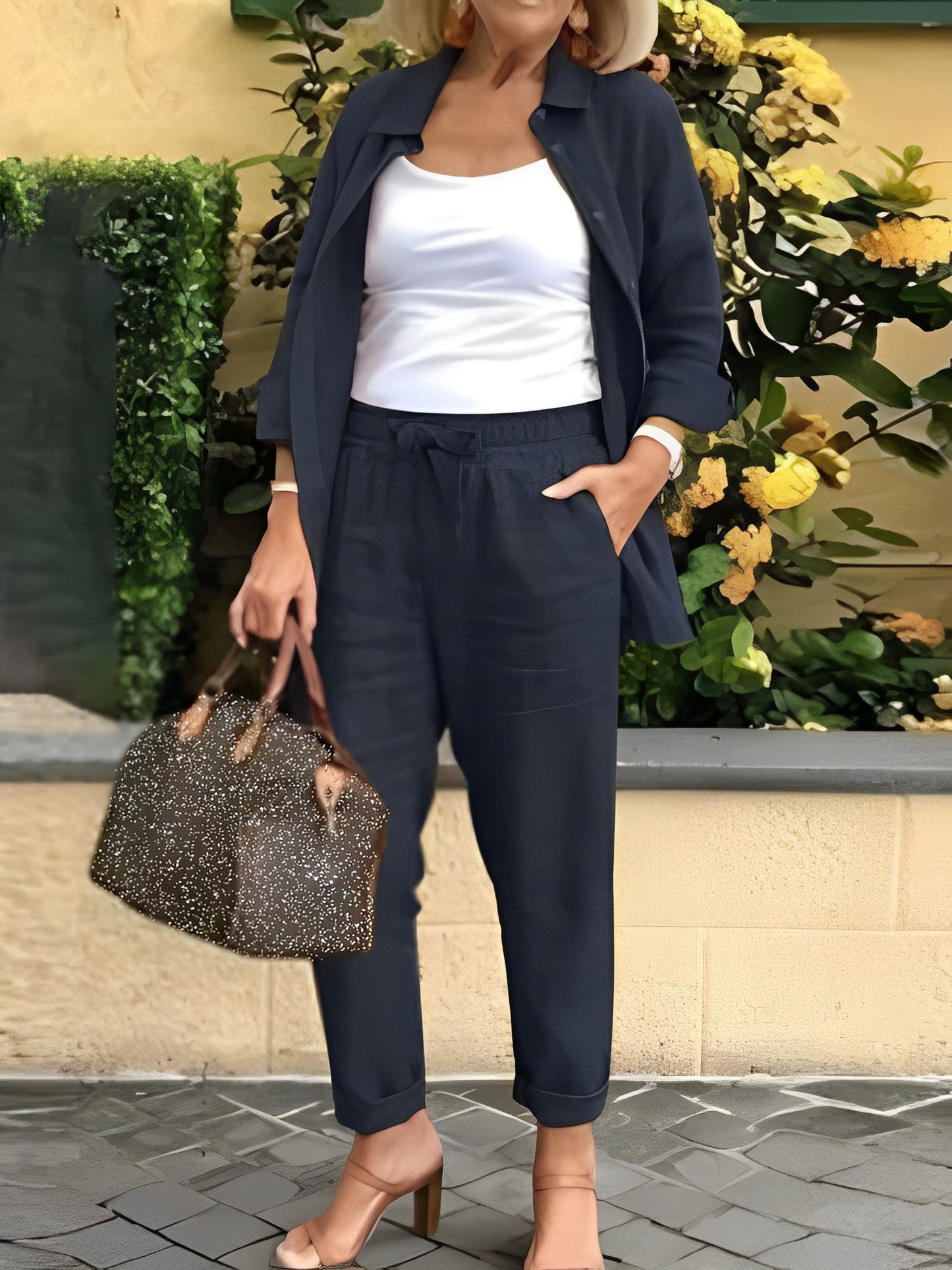 Solidne bawełniane lniane garnitury damskie casual