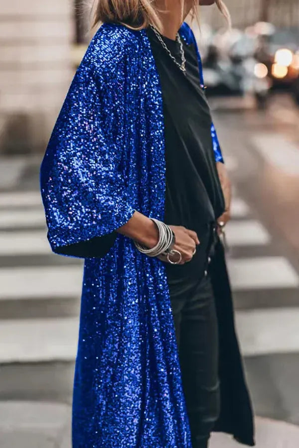 Kimono z cekinowymi rękawami w stylu disco glamour