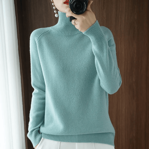Andrea - Gładki Sweter z Dzianiny z Golfem dla Kobiet