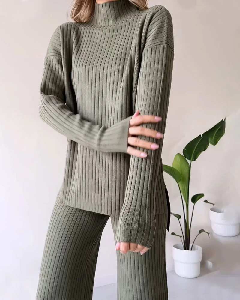 Conjunto Casual de dos Piezas con Abertura Elegante Linda