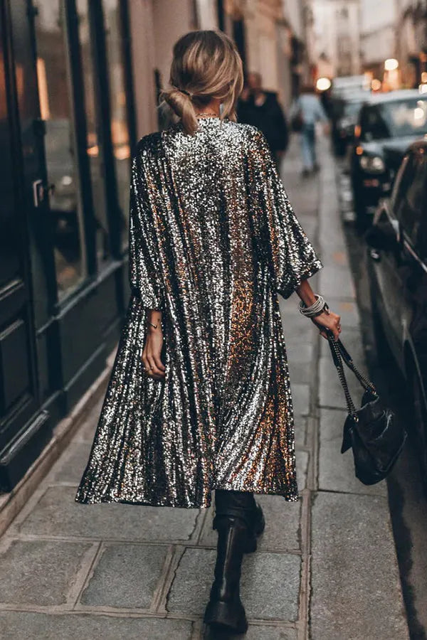 Kimono z cekinowymi rękawami w stylu disco glamour