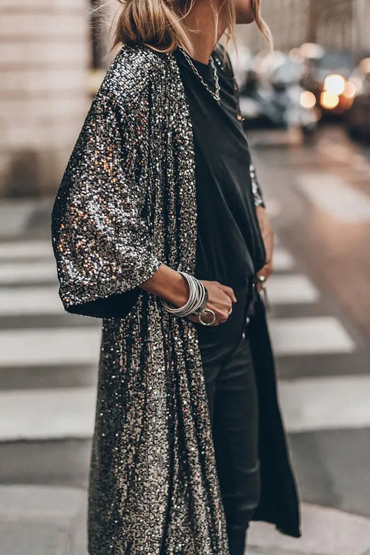 Kimono z cekinowymi rękawami w stylu disco glamour