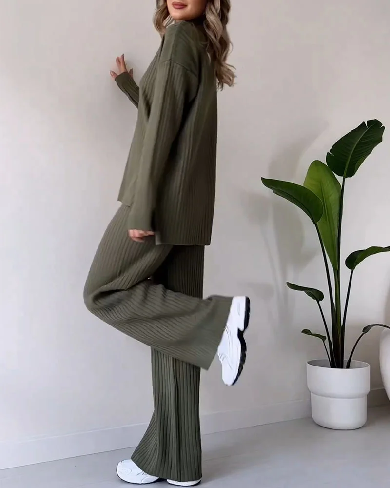 Conjunto Casual de dos Piezas con Abertura Elegante Linda