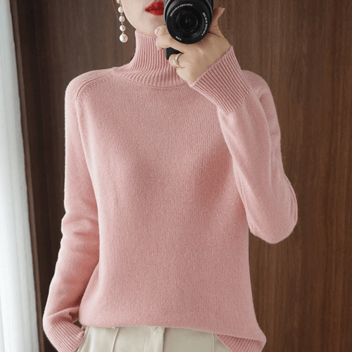 Andrea - Gładki Sweter z Dzianiny z Golfem dla Kobiet