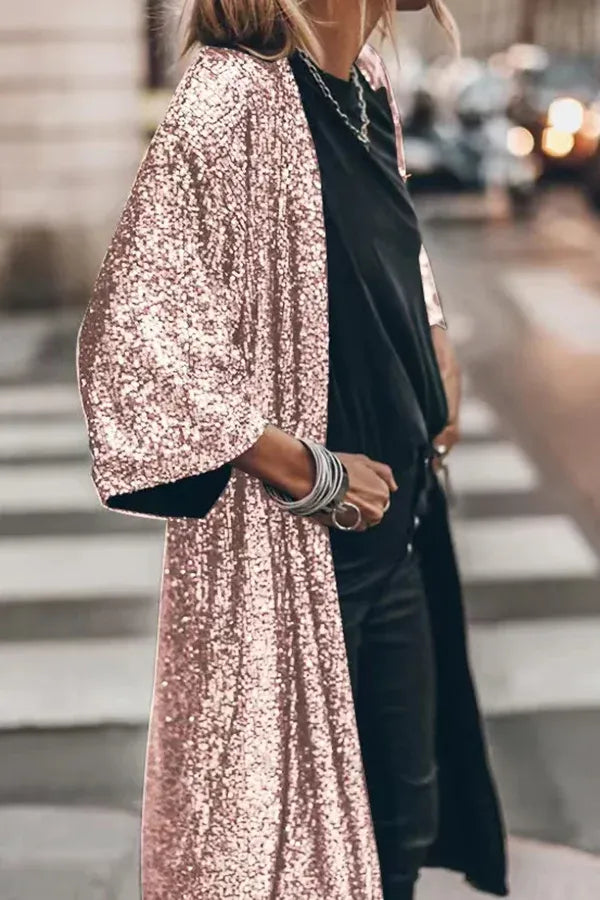 Kimono z cekinowymi rękawami w stylu disco glamour