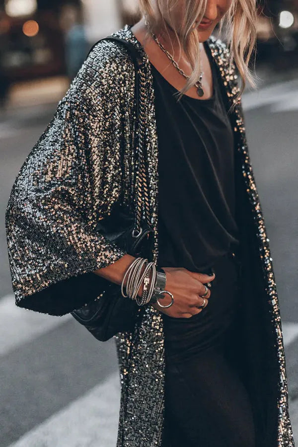 Kimono z cekinowymi rękawami w stylu disco glamour