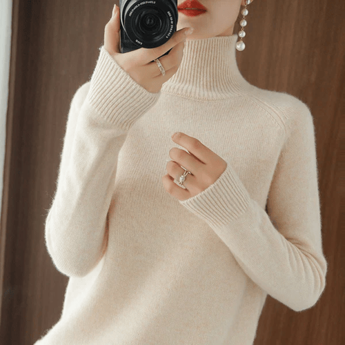 Andrea - Gładki Sweter z Dzianiny z Golfem dla Kobiet