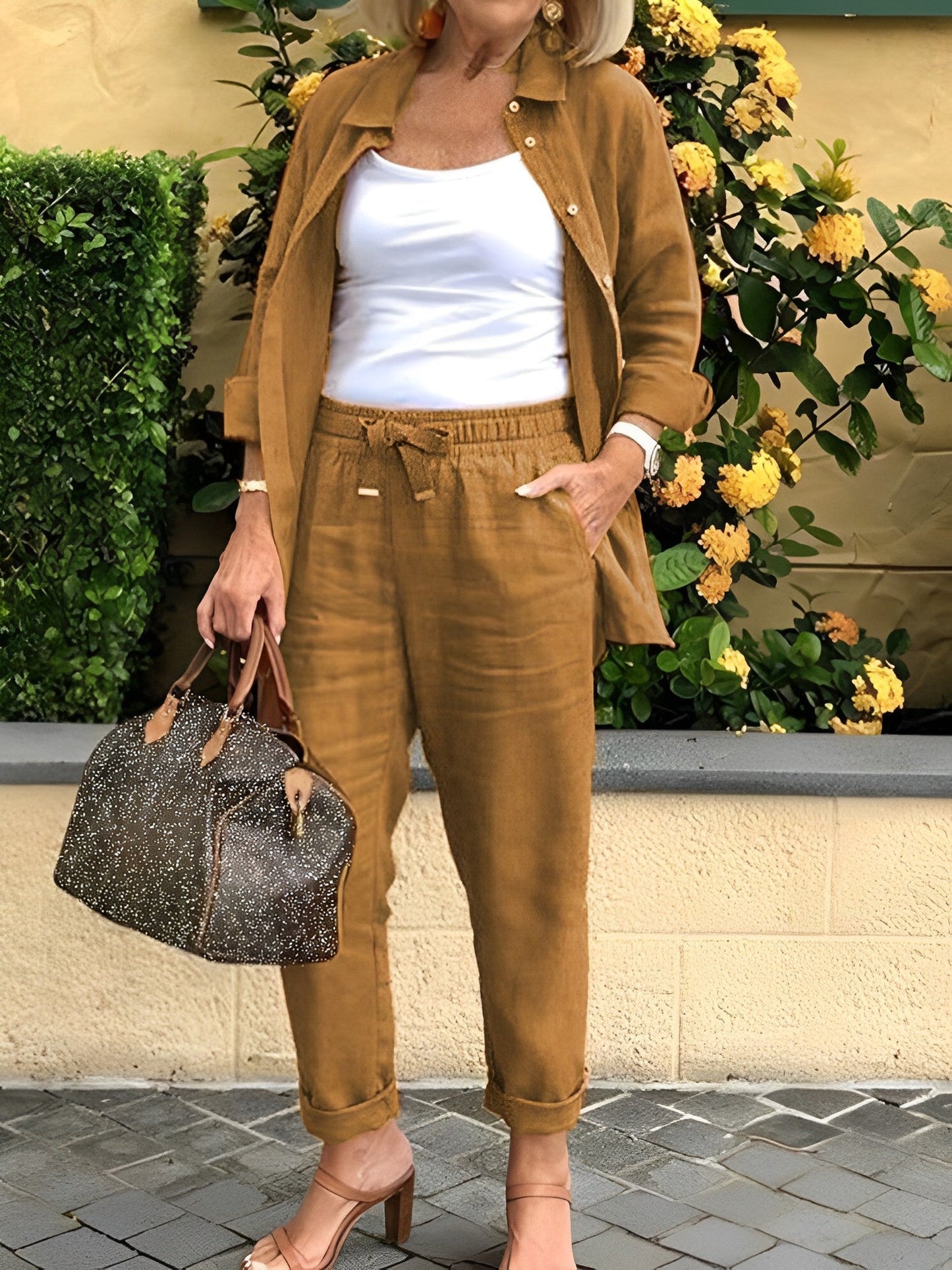 Solidne bawełniane lniane garnitury damskie casual