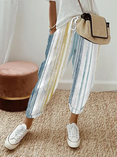 Damskie spodnie w paski z kieszeniami w stylu vintage