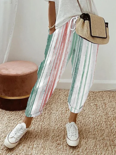 Damskie spodnie w paski z kieszeniami w stylu vintage