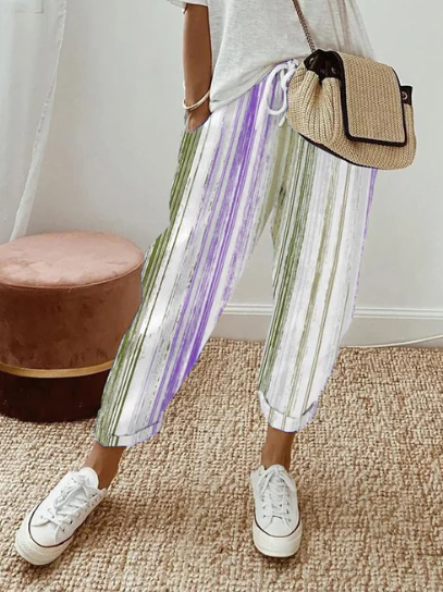 Damskie spodnie w paski z kieszeniami w stylu vintage