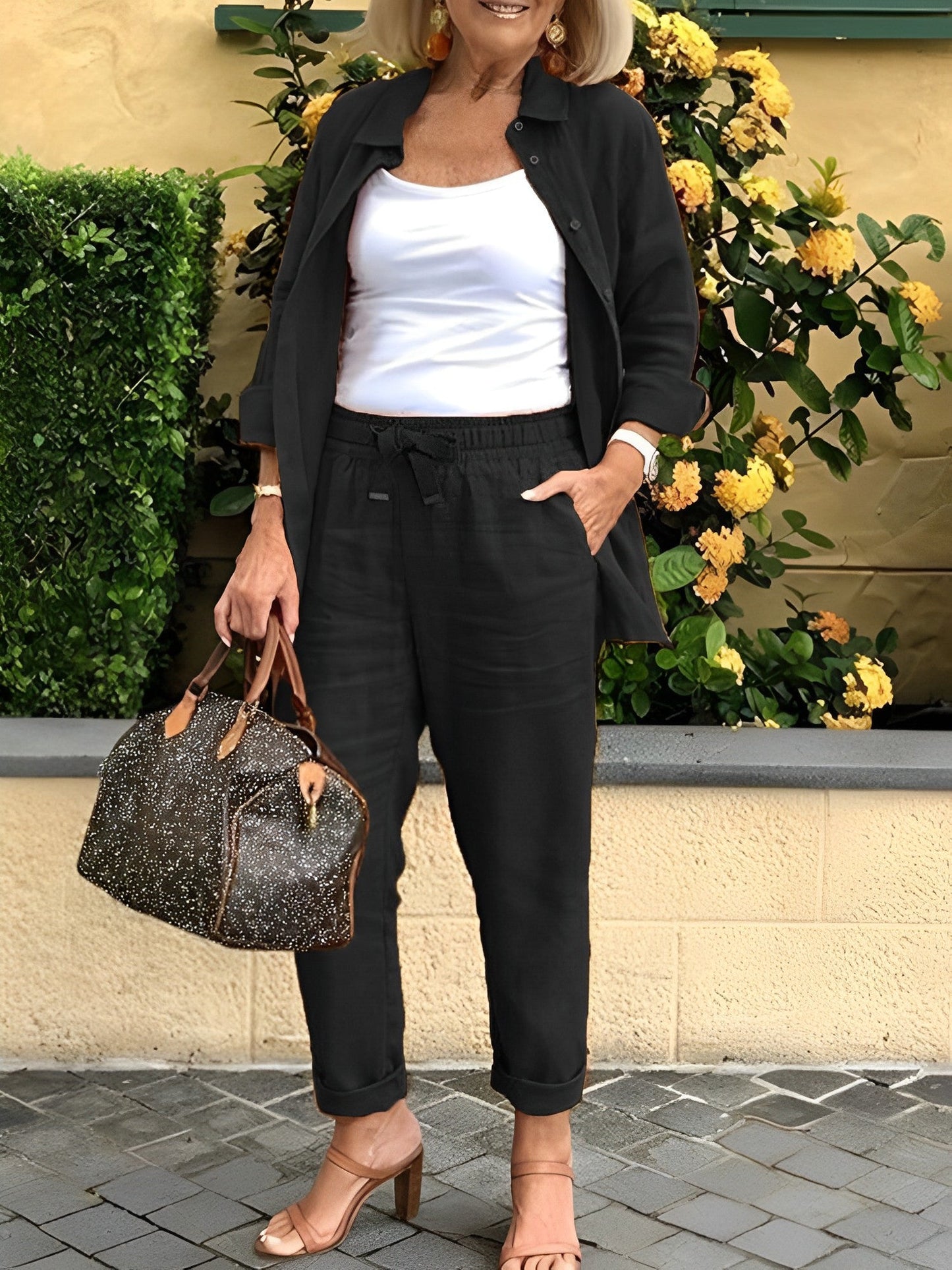 Solidne bawełniane lniane garnitury damskie casual