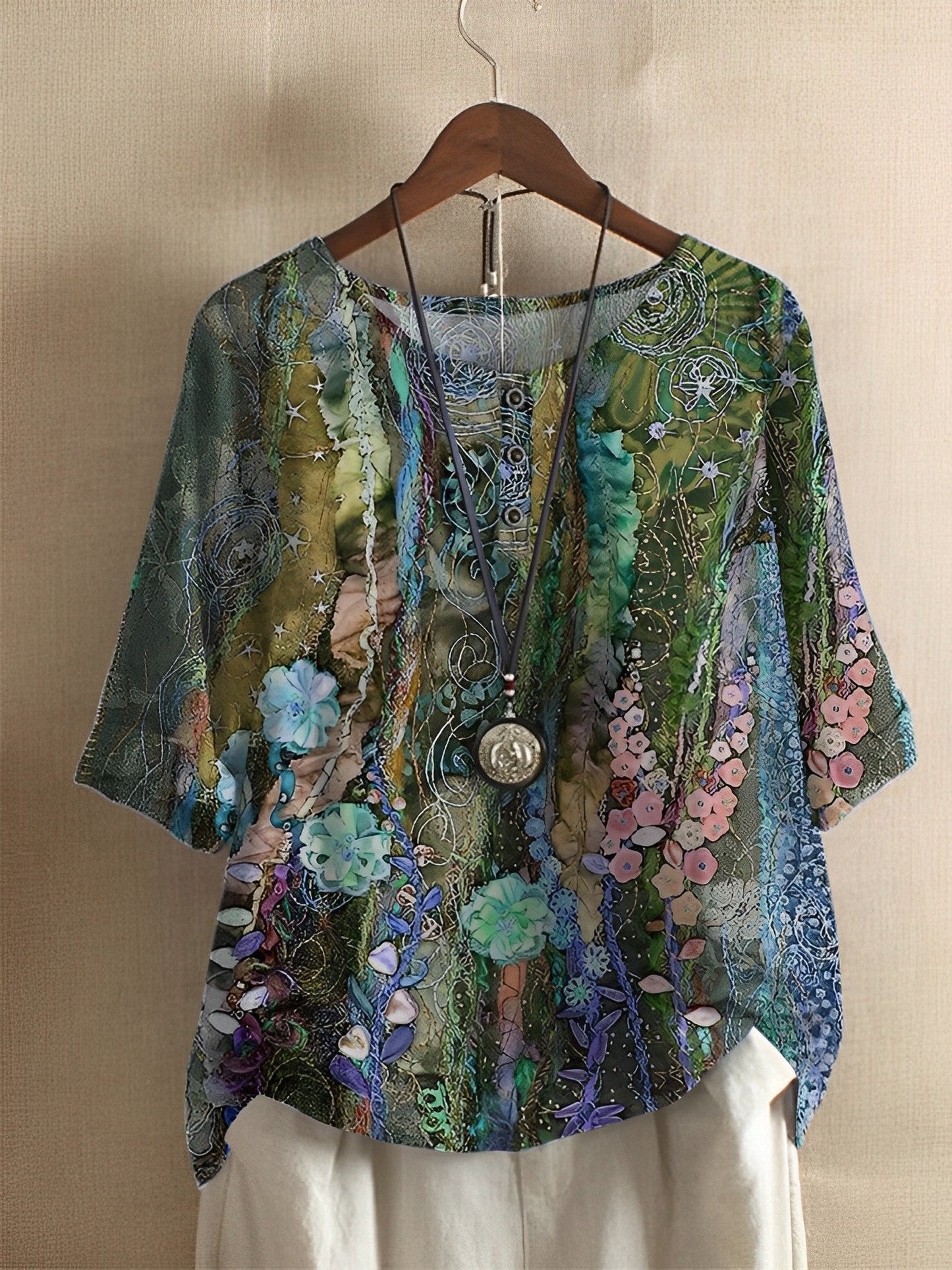 T-shirt Fibre Art Line w kwiaty