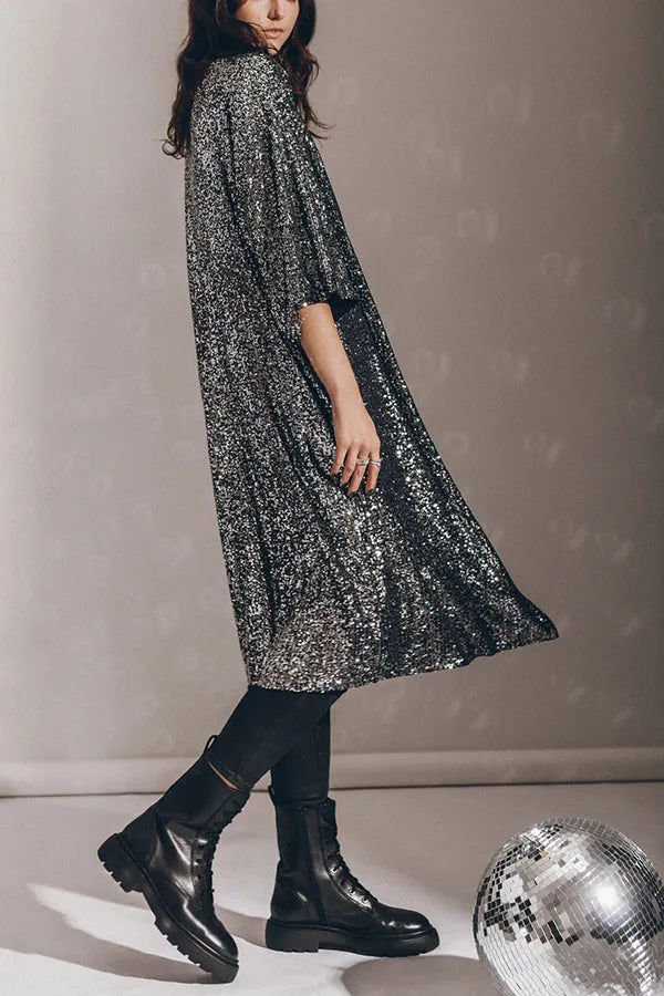 Kimono z cekinowymi rękawami w stylu disco glamour