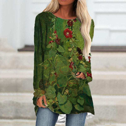 T-shirt Hollyhocks Art Print z rozcięciami na guziki