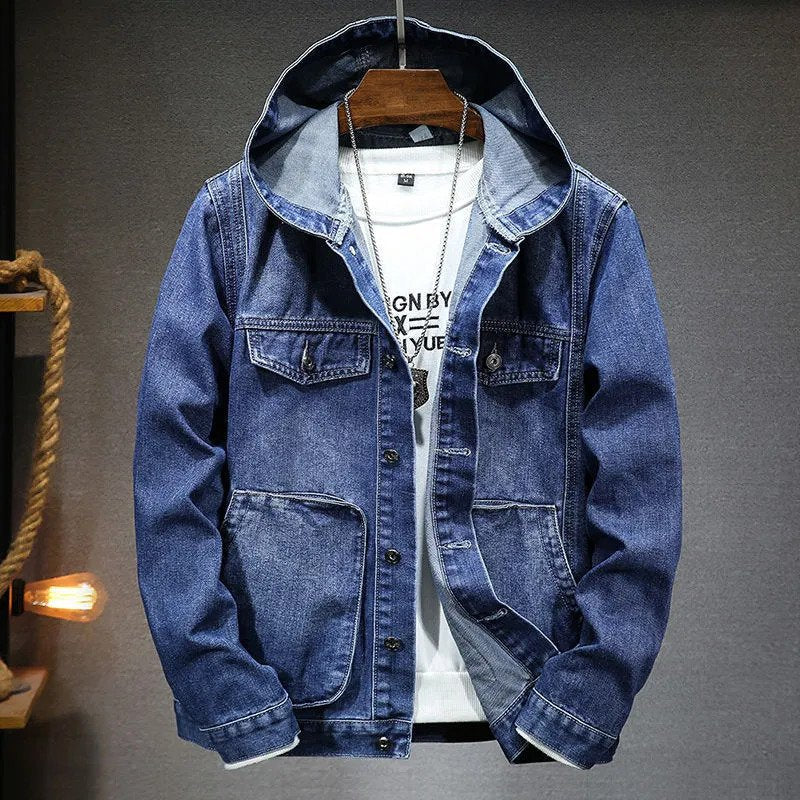 Męska kurtka jeansowa Fred z kapturem w stylu vintage