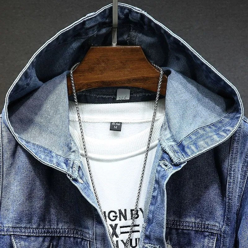 Męska kurtka jeansowa Fred z kapturem w stylu vintage