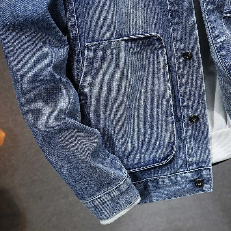 Męska kurtka jeansowa Fred z kapturem w stylu vintage